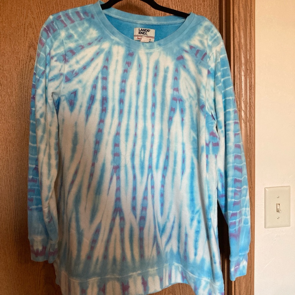 Lands' End Blue and Purple Tie-Dye Sweatshirt